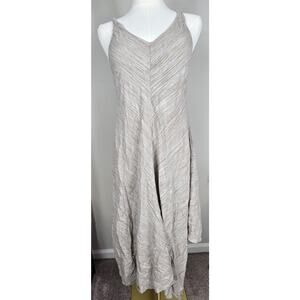 Y2K Fever Asymmetrical Hem Dress Linen Blend Beachy Coastal Beige Neutral M